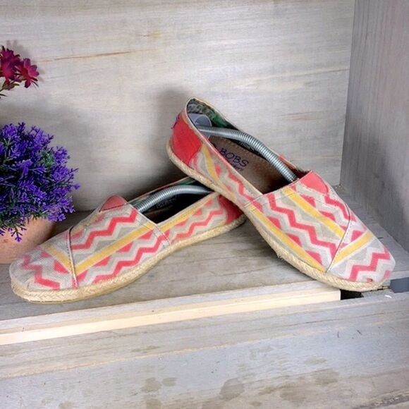 Skechers BOBS Canvas Zig Zag Flats Loafers Shoes - Picture 4 of 10